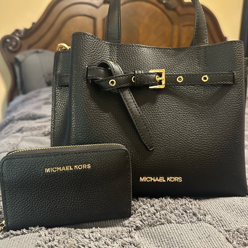 Michael Kors Black Shoulder Bag with Gold Accents